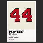 Hank Aaron 44 Jersey Frame Men's T-Shirt – black close-up detail shot of the Hank Aaron 44 Players Couture logo design