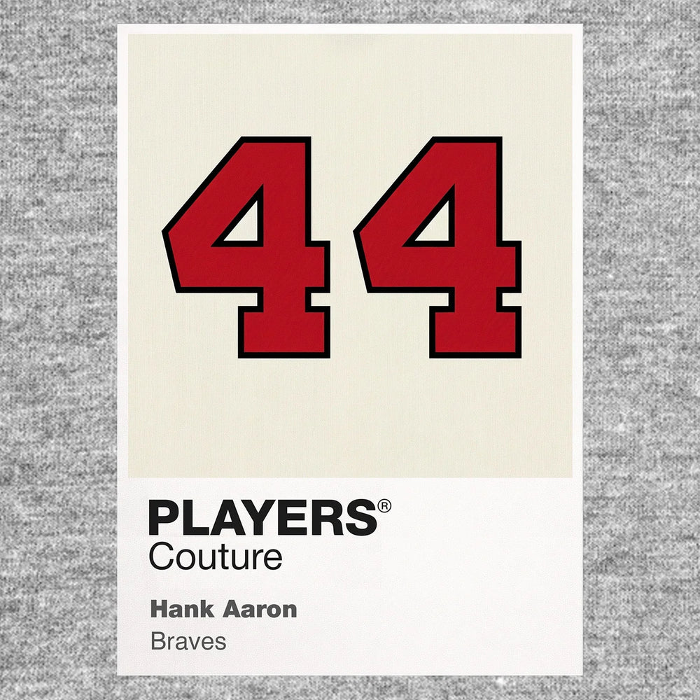 Hank Aaron 44 Jersey Frame Men's T-Shirt – grey close-up detail shot of the Hank Aaron 44 Players Couture logo design