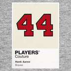 Hank Aaron 44 Jersey Frame Men's T-Shirt – grey close-up detail shot of the Hank Aaron 44 Players Couture logo design
