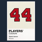 Hank Aaron 44 Jersey Frame Men's T-Shirt – navy close-up detail shot of the Hank Aaron 44 Players Couture logo design