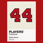 Hank Aaron 44 Jersey Frame Men's T-Shirt – red close-up detail shot of the Hank Aaron 44 Players Couture logo design