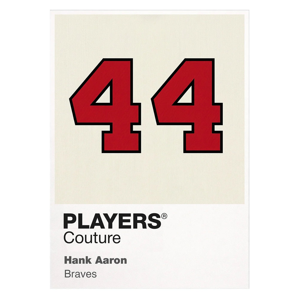 Hank Aaron 44 Jersey Frame Men's T-Shirt – white close-up detail shot of the Hank Aaron Players Couture logo design