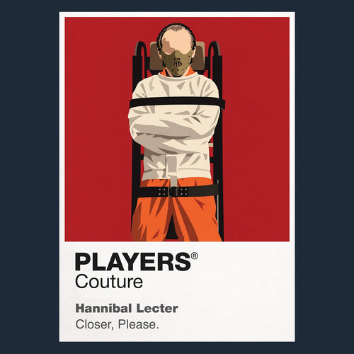 Hannibal Lecter Hannibal Lecter behind glass and restraint mask, observing more than he reveals Icon Frame artwork in navy