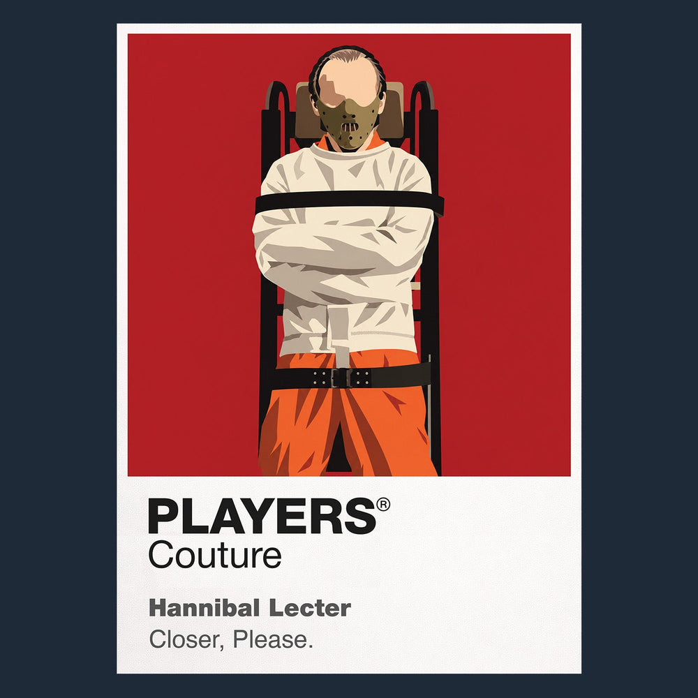 Hannibal Lecter Hannibal Lecter behind glass and restraint mask, observing more than he reveals Icon Frame artwork in navy