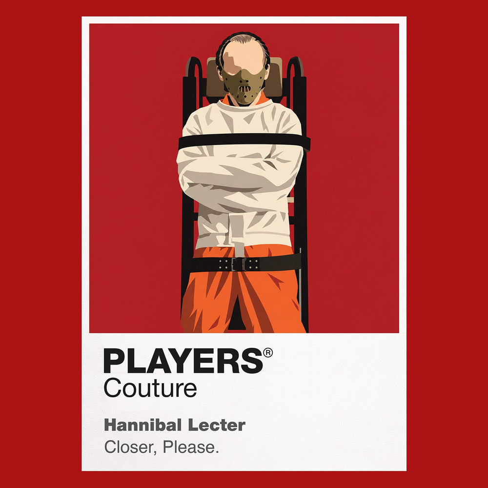 Hannibal Lecter Hannibal Lecter behind glass and restraint mask, observing more than he reveals Icon Frame artwork in red