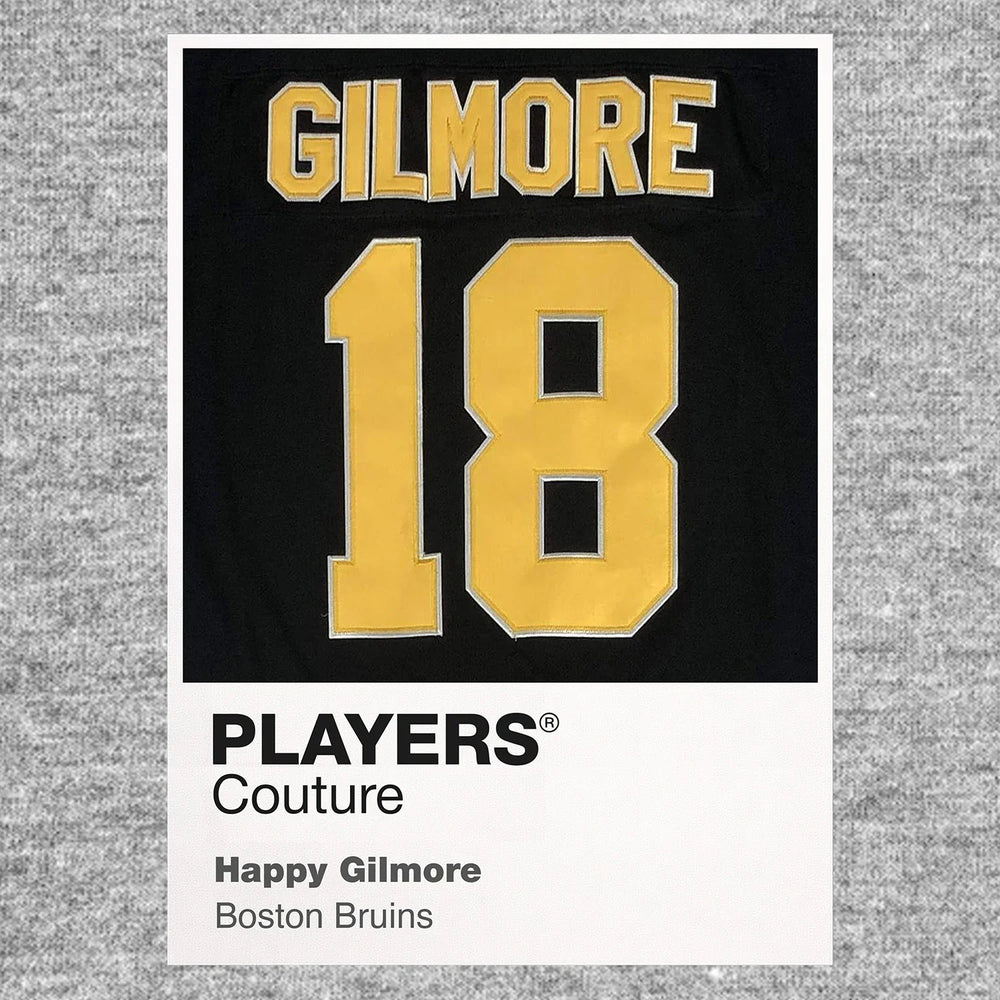 Happy Gilmore 18 Jersey Frame Men's T-Shirt – grey close-up detail shot of the Happy Gilmore 18 Players Couture logo design