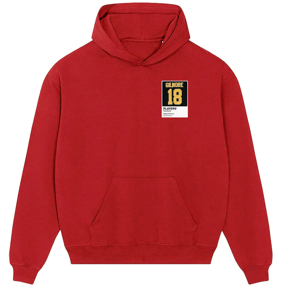 Happy Gilmore 18 hoodie – red men's hoodie featuring the Happy Gilmore 18 Players Couture logo