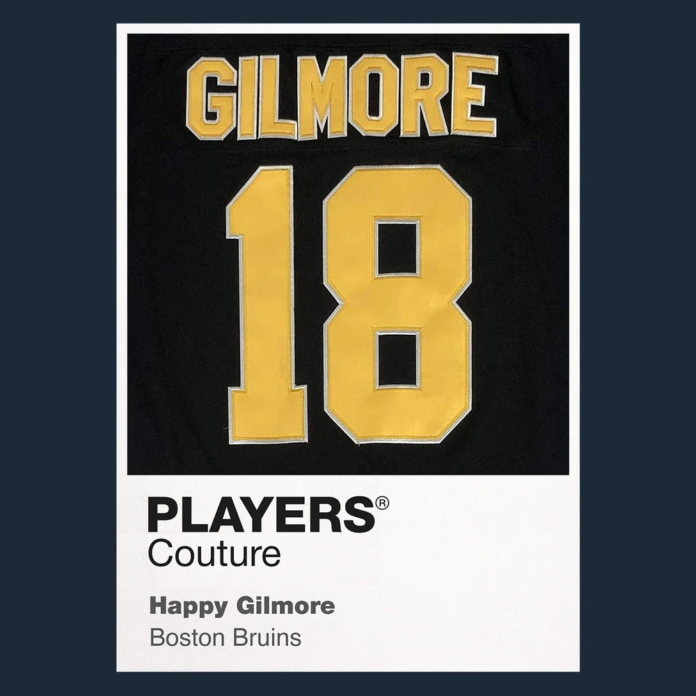 Happy Gilmore 18 Jersey Frame Men's T-Shirt – navy close-up detail shot of the Happy Gilmore 18 Players Couture logo design