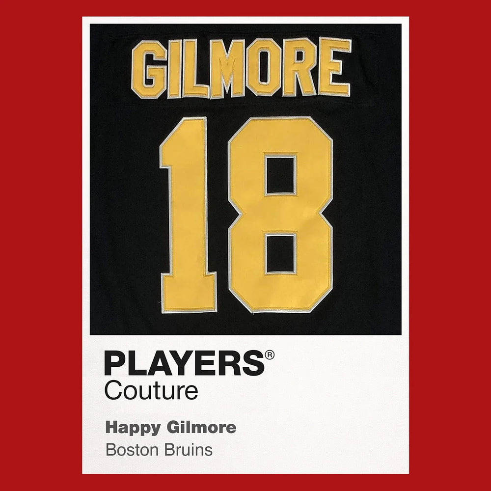 Happy Gilmore 18 Jersey Frame Men's T-Shirt – red close-up detail shot of the Happy Gilmore 18 Players Couture logo design
