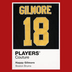 Happy Gilmore 18 Jersey Frame Men's T-Shirt – red close-up detail shot of the Happy Gilmore 18 Players Couture logo design
