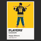 Happy Gilmore Happy using his running hockey-style golf swing on the tee Icon Frame artwork in black