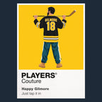Happy Gilmore Happy using his running hockey-style golf swing on the tee Icon Frame artwork in navy