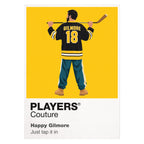 Happy Gilmore Happy using his running hockey-style golf swing on the tee Icon Frame artwork on white