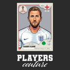 Harry Kane World Cup Sticker Men's T-Shirt – black close-up detail shot of the Harry Kane World Cup Players Couture logo