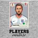 Harry Kane World Cup Sticker Men's T-Shirt – grey close-up detail shot of the Harry Kane World Cup Players Couture logo