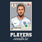 Harry Kane World Cup Sticker Men's T-Shirt – navy close-up detail shot of the Harry Kane World Cup Players Couture logo