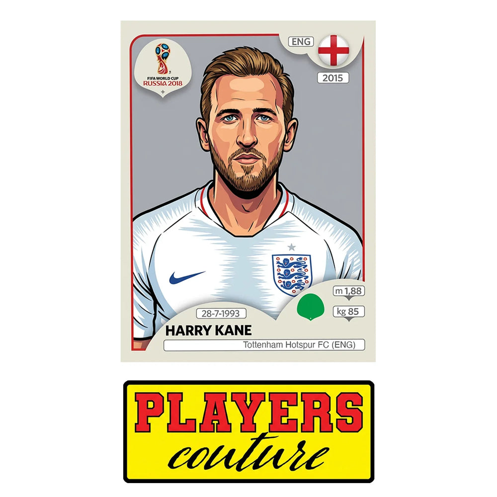 Harry Kane World Cup Sticker Men's T-Shirt – close-up detail shot of the Harry Kane World Cup Players Couture logo design