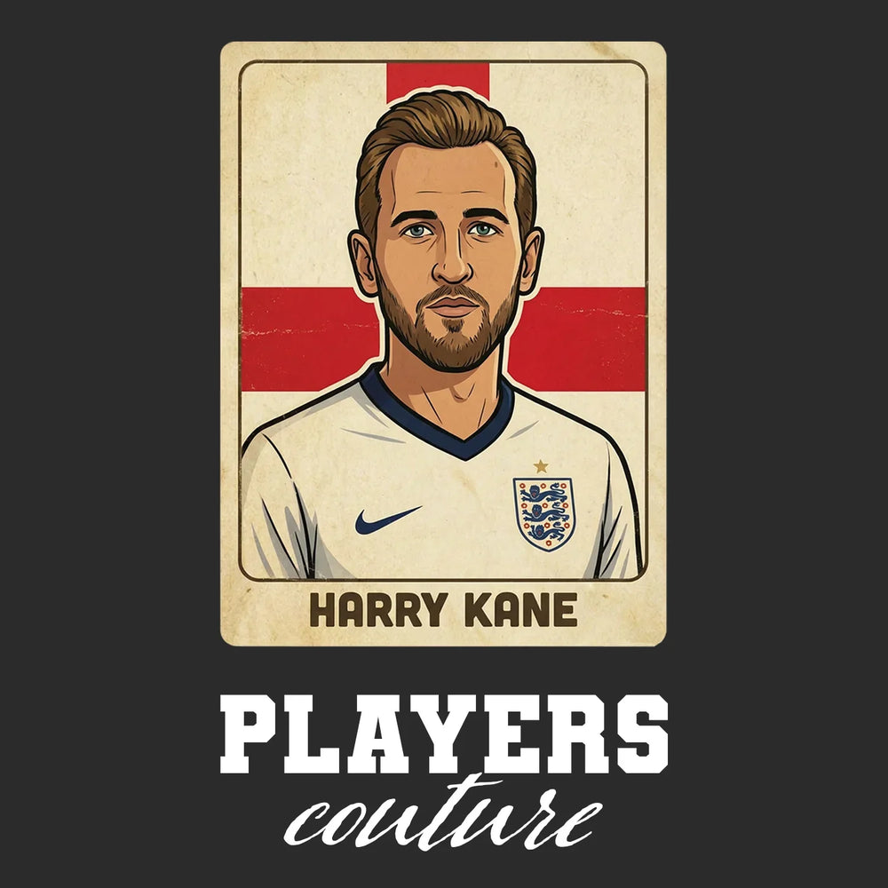 Harry Kane 2 World Cup Sticker Men's T-Shirt – black close-up detail shot of the Harry Kane 2 World Cup Players Couture logo