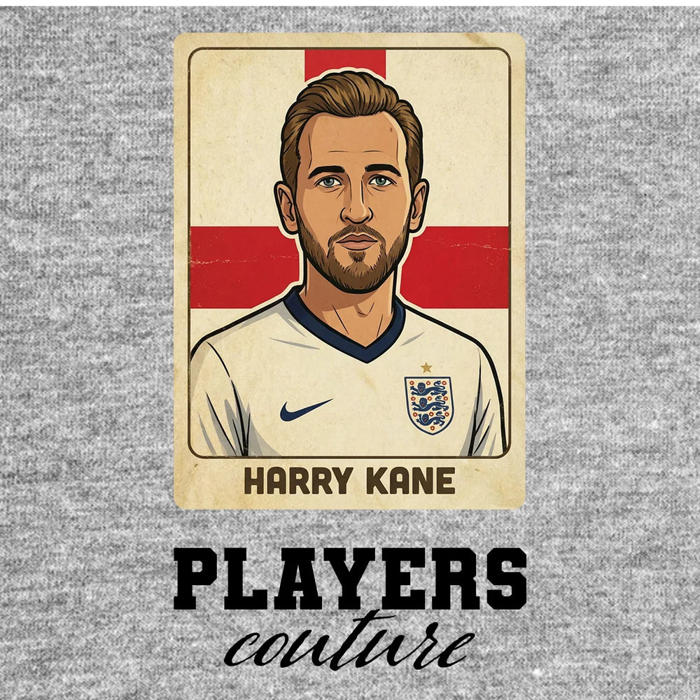 Harry Kane 2 World Cup Sticker Men's T-Shirt – grey close-up detail shot of the Harry Kane 2 World Cup Players Couture logo
