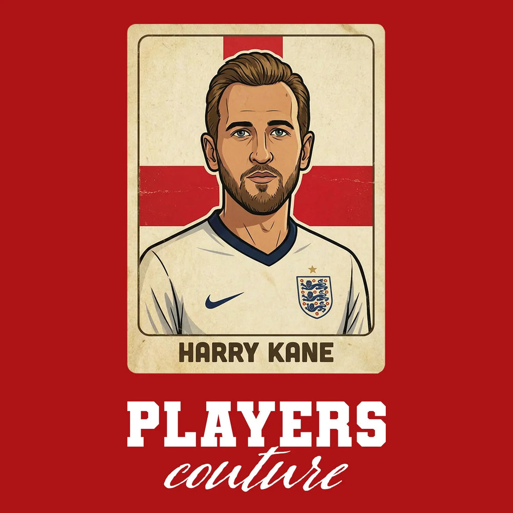 Harry Kane 2 World Cup Sticker Men's T-Shirt – red close-up detail shot of the Harry Kane 2 World Cup Players Couture logo