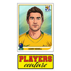 Harry Kewell World Cup Sticker Men's T-Shirt – close-up detail shot of the Harry Kewell World Cup Players Couture logo design