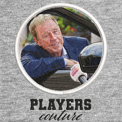 Harry Redknapp Badge Men's Hoodie – close-up detail shot of the Harry Redknapp Players Couture logo design