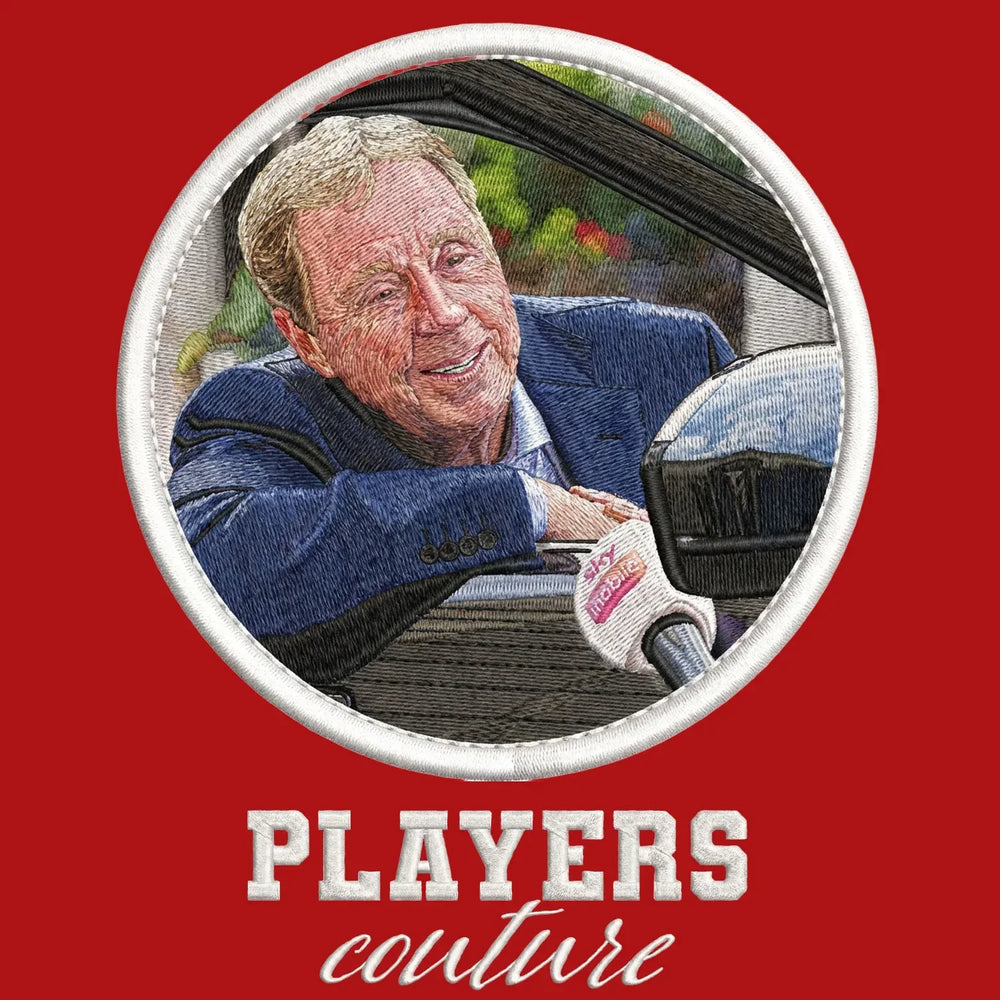 Harry Redknapp Badge Men's Hoodie – close-up detail shot of the Harry Redknapp Players Couture logo design