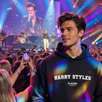 Harry Styles hoodie – navy men's hoodie with white Harry Styles letters and Players Couture logo on the chest