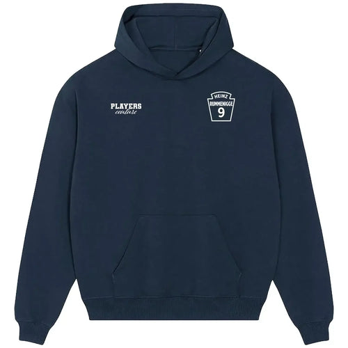 Heinz Rummenigge hoodie – navy men's hoodie featuring the Heinz Rummenigge Players Couture logo