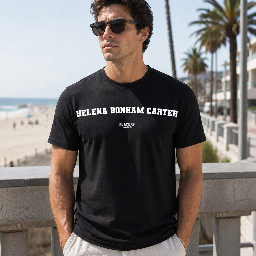 Helena Bonham Carter black men's T-shirt lifestyle photograph 6