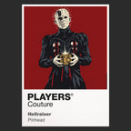Hellraiser Pinhead and the Cenobites emerging around the opened Lament Configuration Icon Frame artwork in black