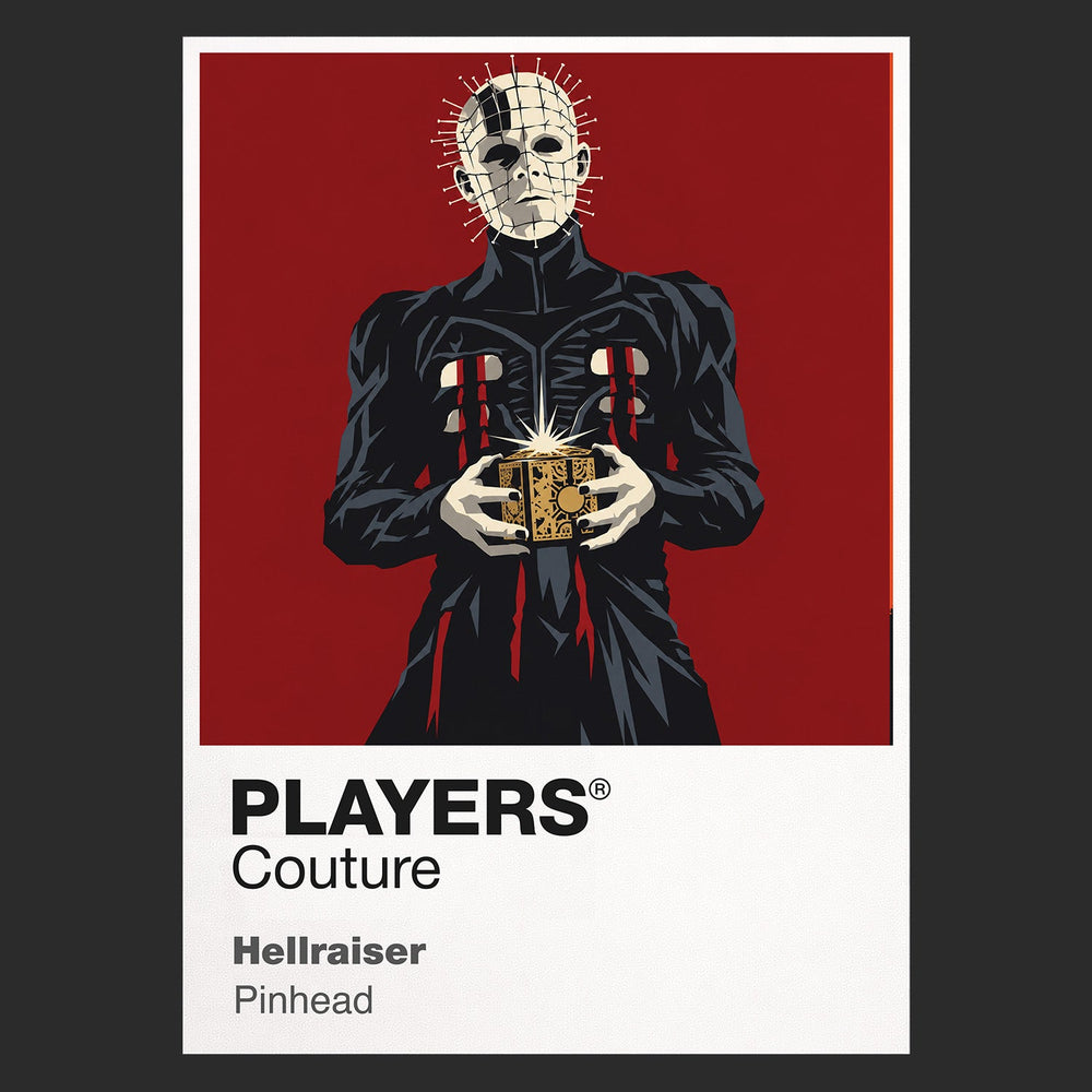 Hellraiser Pinhead and the Cenobites emerging around the opened Lament Configuration Icon Frame artwork in black