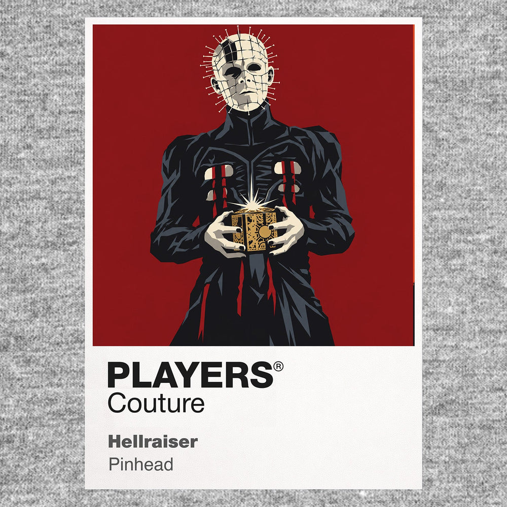 Hellraiser Pinhead and the Cenobites emerging around the opened Lament Configuration Icon Frame artwork in grey