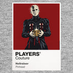 Hellraiser Pinhead and the Cenobites emerging around the opened Lament Configuration Icon Frame artwork in grey
