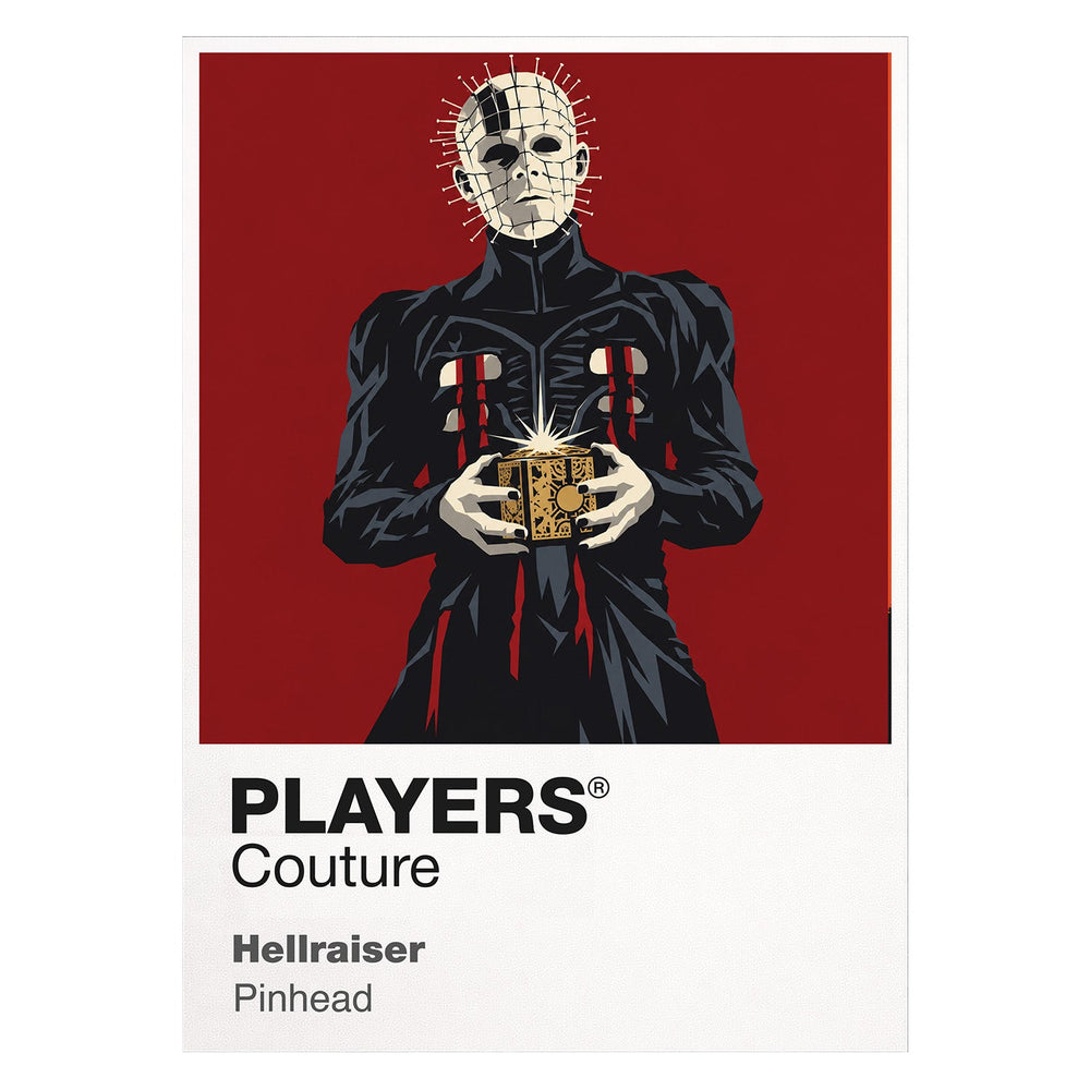 Hellraiser Pinhead and the Cenobites emerging around the opened Lament Configuration Icon Frame artwork on white