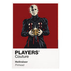 Hellraiser Pinhead and the Cenobites emerging around the opened Lament Configuration Icon Frame artwork on white
