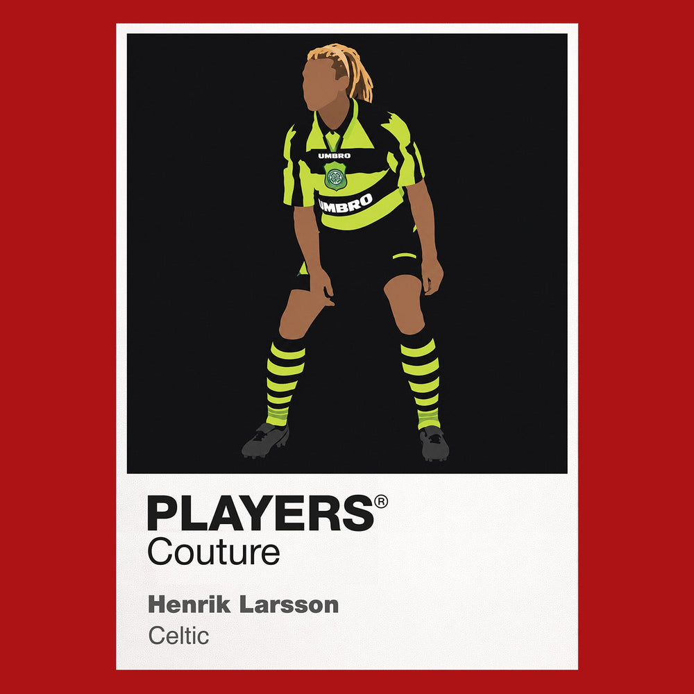 Henrik Larsson Celtic away Icon Frame artwork in red