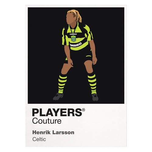 Henrik Larsson Celtic away Icon Frame artwork on white