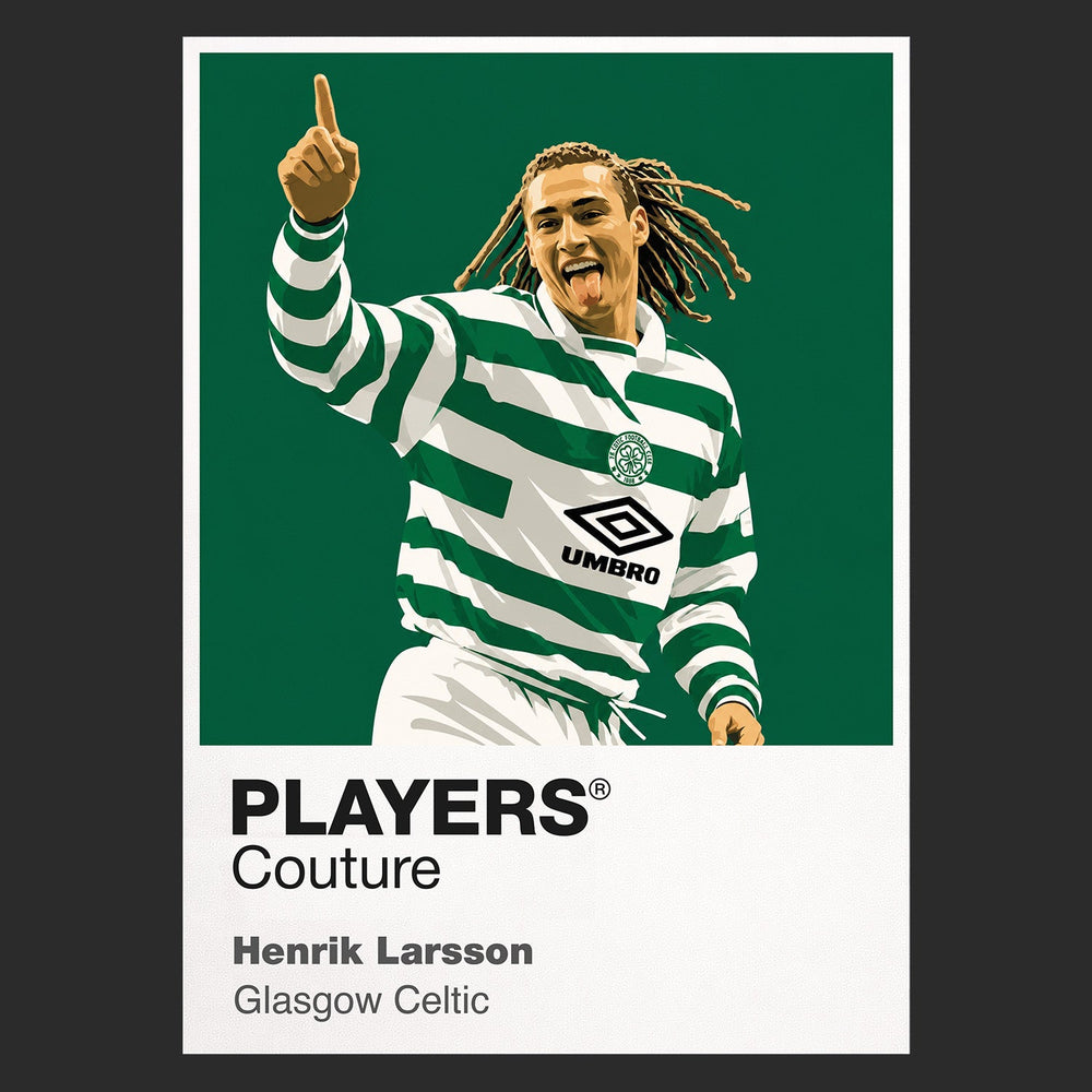 Henrik Larsson Glasgow Celtic Icon Frame Men's Hoodie — Black Artwork