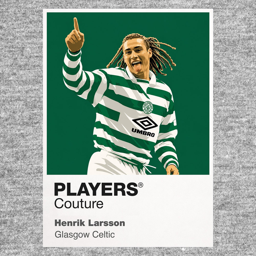 Henrik Larsson Glasgow Celtic Icon Frame Men's Hoodie — Gray Artwork