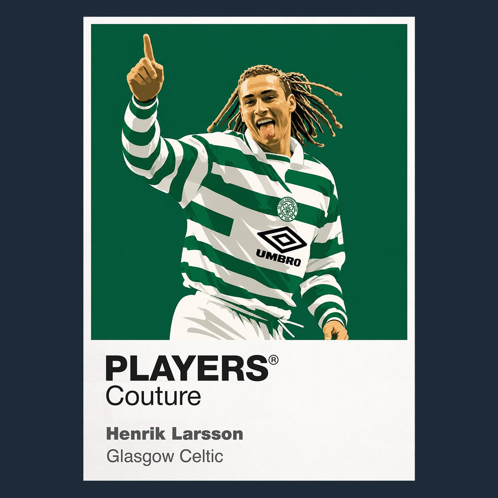 Henrik Larsson Glasgow Celtic Icon Frame Men's Hoodie — Navy Artwork