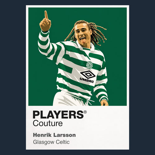 Henrik Larsson Glasgow Celtic Icon Frame Men's Hoodie — Navy Artwork