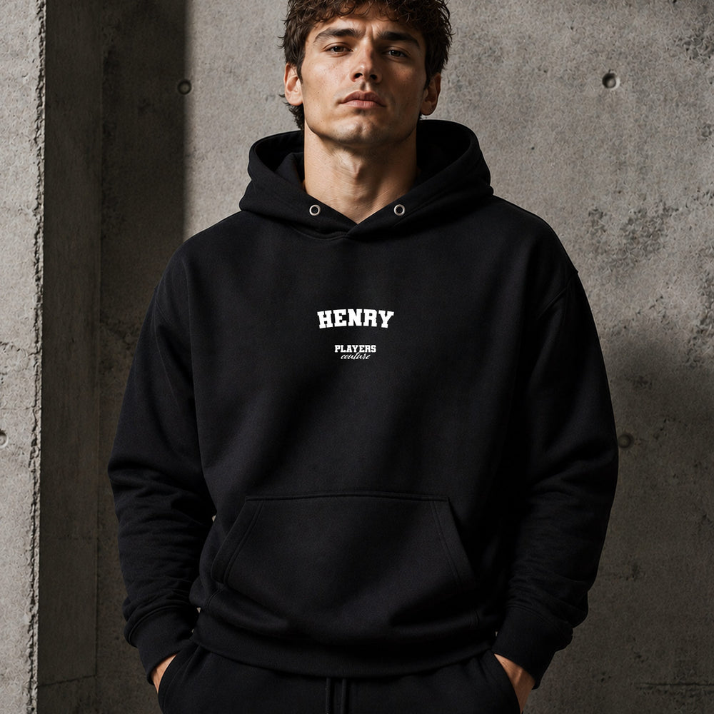 henry name-print hoodie - black