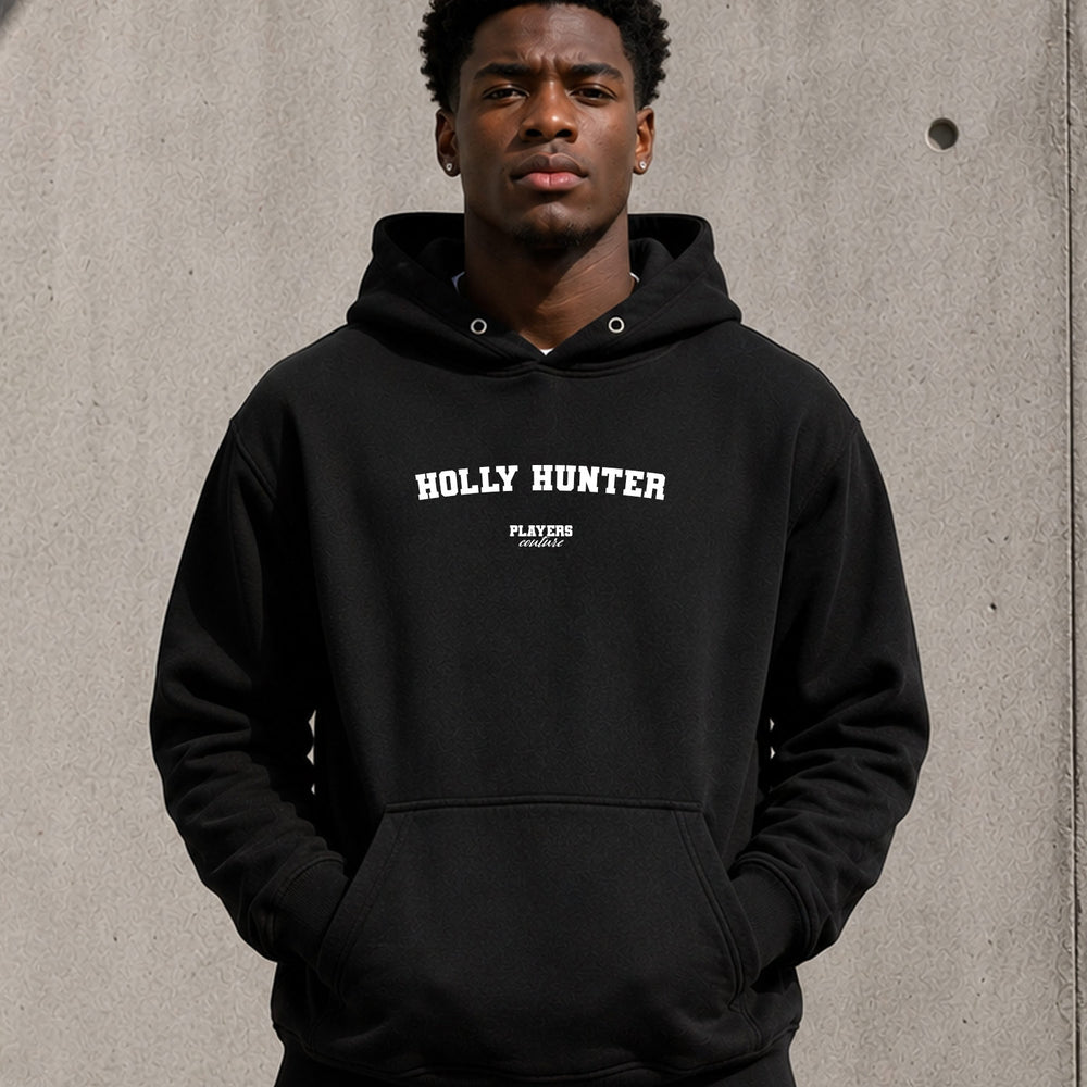 holly-hunter name-print hoodie - black