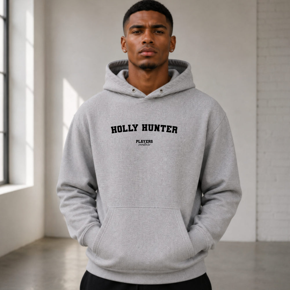 holly-hunter name-print hoodie - grey