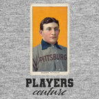 Honus Wagner Badge Men's Hoodie – black close-up detail shot of the Honus Wagner Players Couture logo design