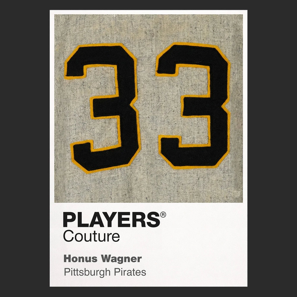 Honus Wagner 33 Jersey Frame Men's T-Shirt – black close-up detail shot of the Honus Wagner 33 Players Couture logo design