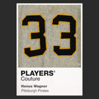 Honus Wagner 33 Jersey Frame Men's T-Shirt – black close-up detail shot of the Honus Wagner 33 Players Couture logo design