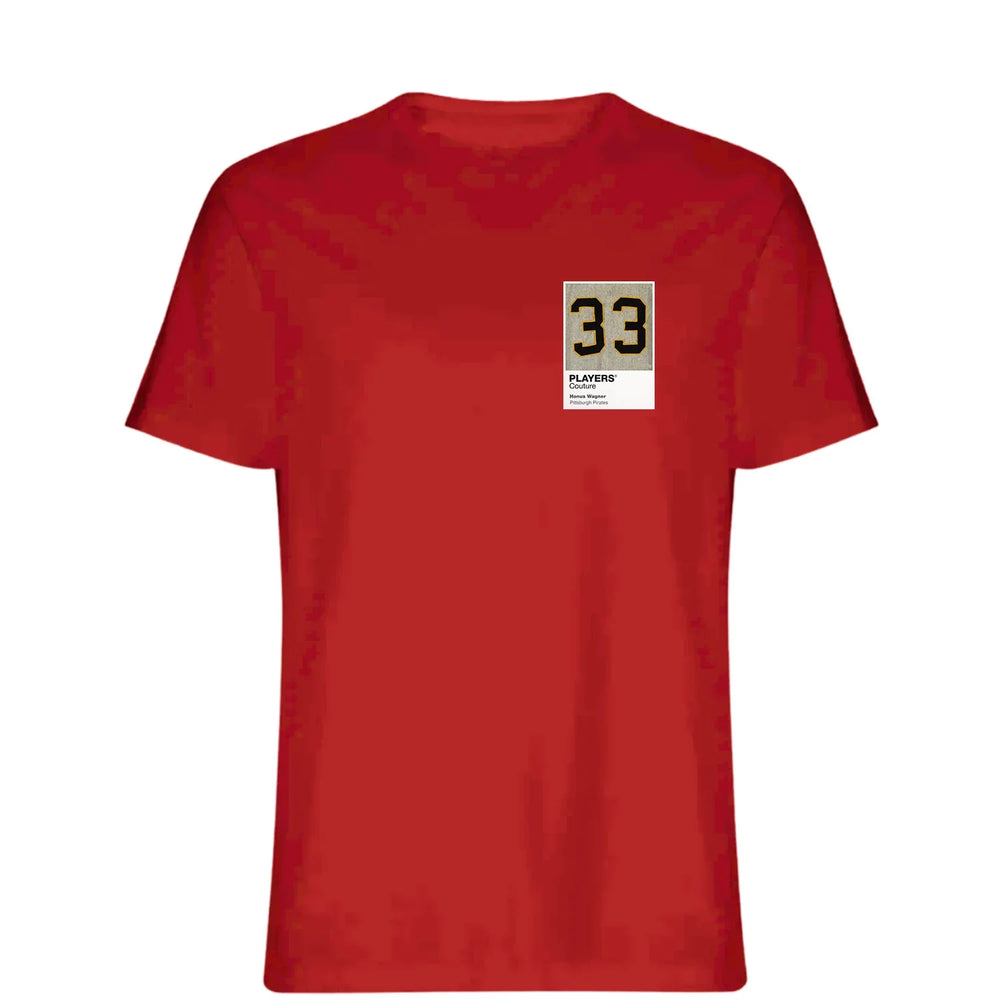 Honus Wagner 33 t-shirt – red men's t-shirt featuring the Honus Wagner 33 Players Couture logo