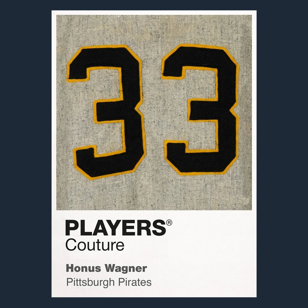Honus Wagner 33 Jersey Frame Men's T-Shirt – navy close-up detail shot of the Honus Wagner 33 Players Couture logo design